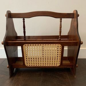 Vintage Wood and Cane Magazine Rack